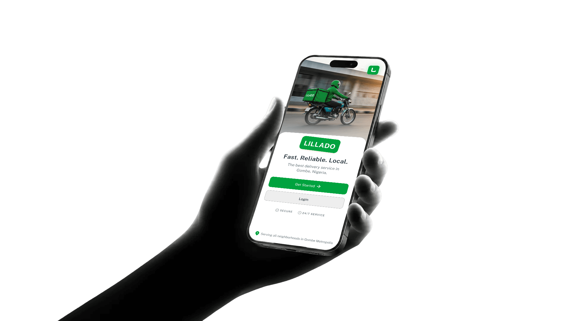 LILADO welcome screen on a phone held in a hand